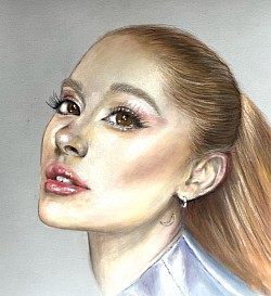 Ariana Grande portrait drawing in pastels by Julie Waldron