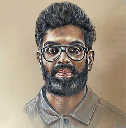 Pastel drawing of comedian Ramesh Ranganathan