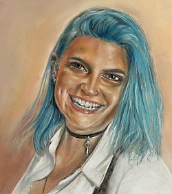 Pastel drawing of a young woman by Julie Waldron