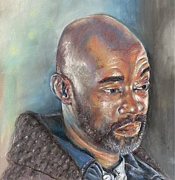 Pastel portrait drawing of actor Patrick Robinson by Julie Waldron