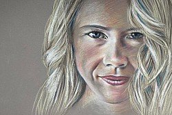 Pastel portrait drawing of woman’s face by Julie Waldron