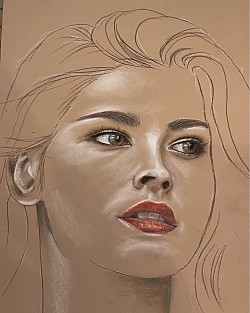 Pastel portrait drawing of woman’s face by Julie Waldron