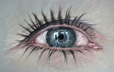 Pastel drawing of an eye close-up by Julie Waldron