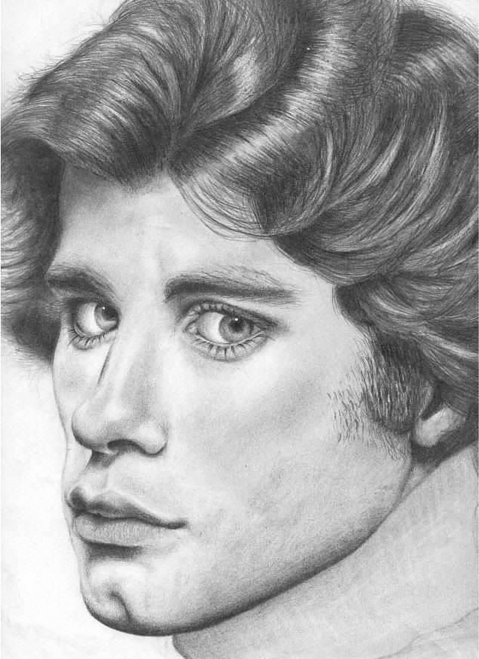 John Travolta pencil drawing by artist Julie Waldron