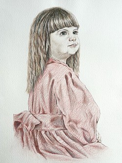 Portrait of a girl in a red dress by artist Julie Waldron