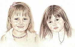 Sisters - a portait drawing by artist Julie Waldron