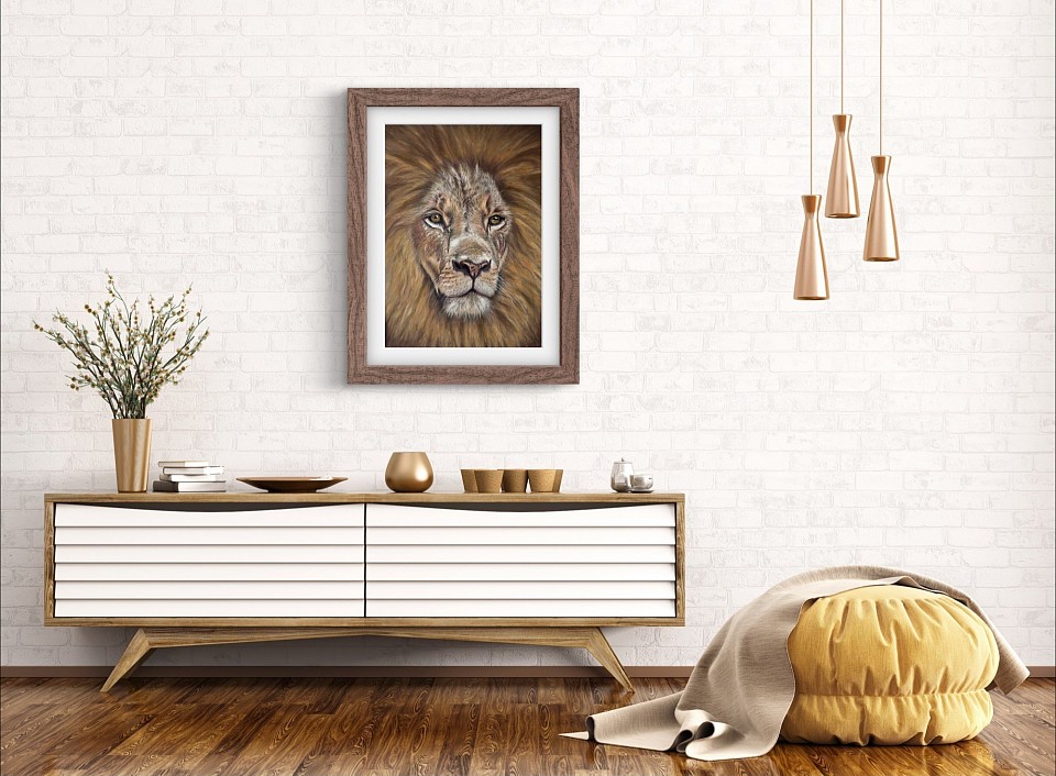 Majestic lion pastel drawing by artist Julie Waldron