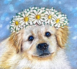 Cute Puppy embellished pastel drawing by Julie Waldron